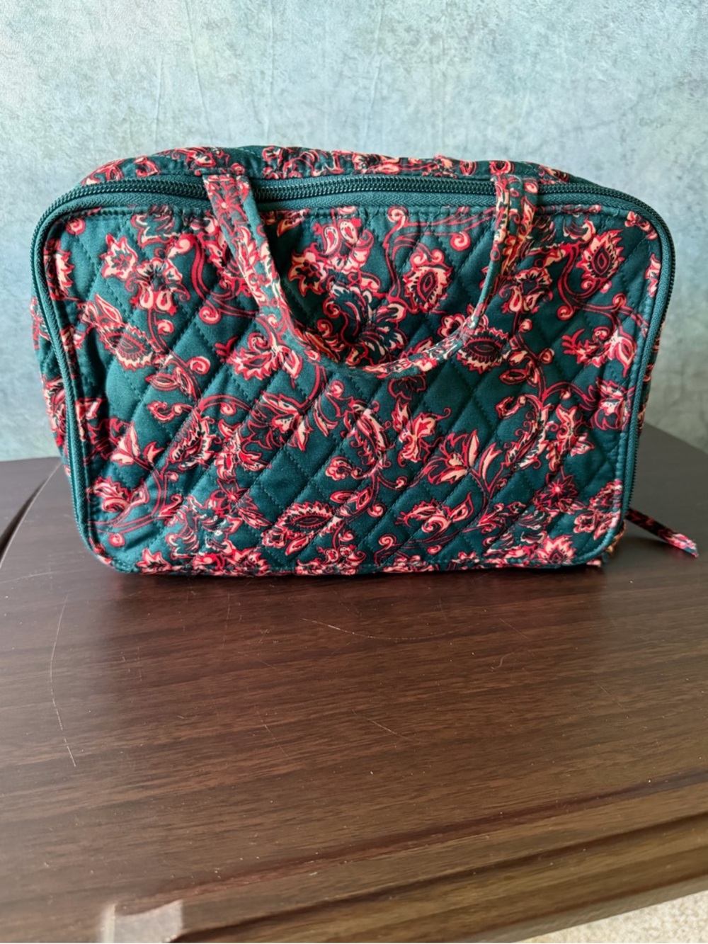 Vera Bradley Quilted Floral Cosmetic Case - Green & Red